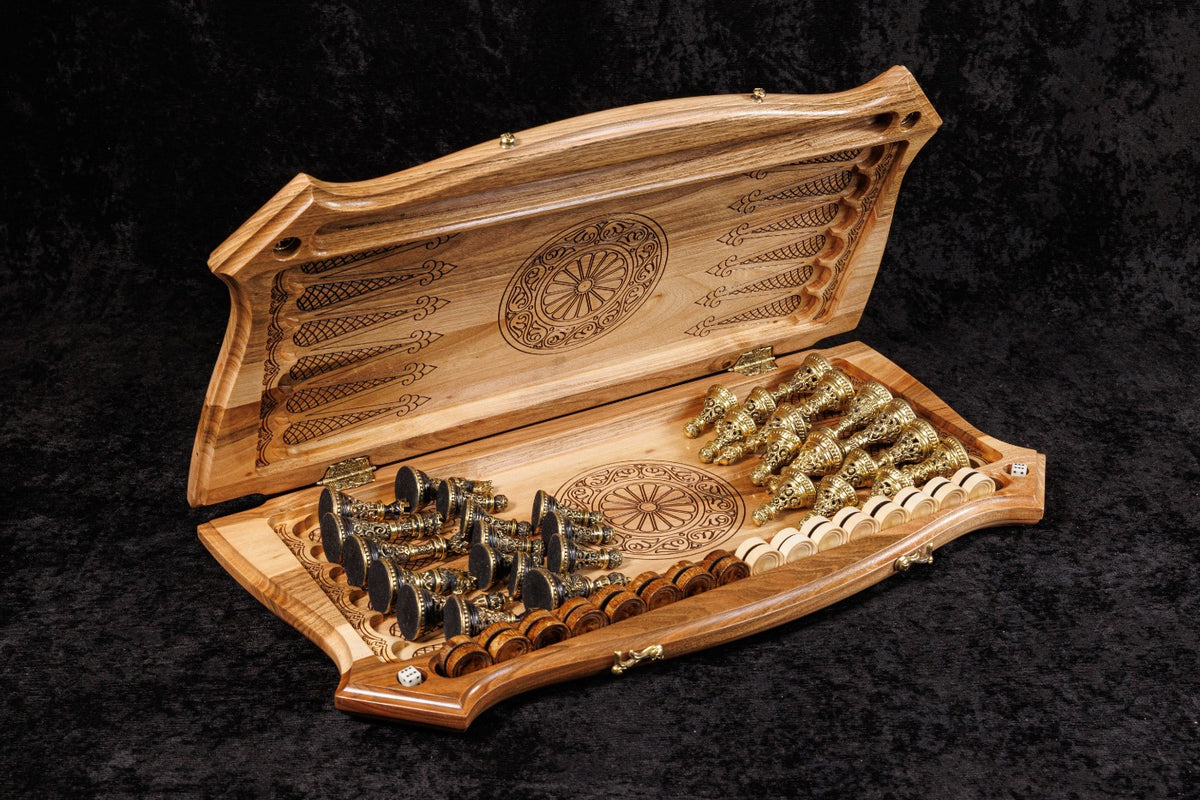 Handmade Walnut Chess and Backgammon Set with Contour Outline, 60 cm - photo 12