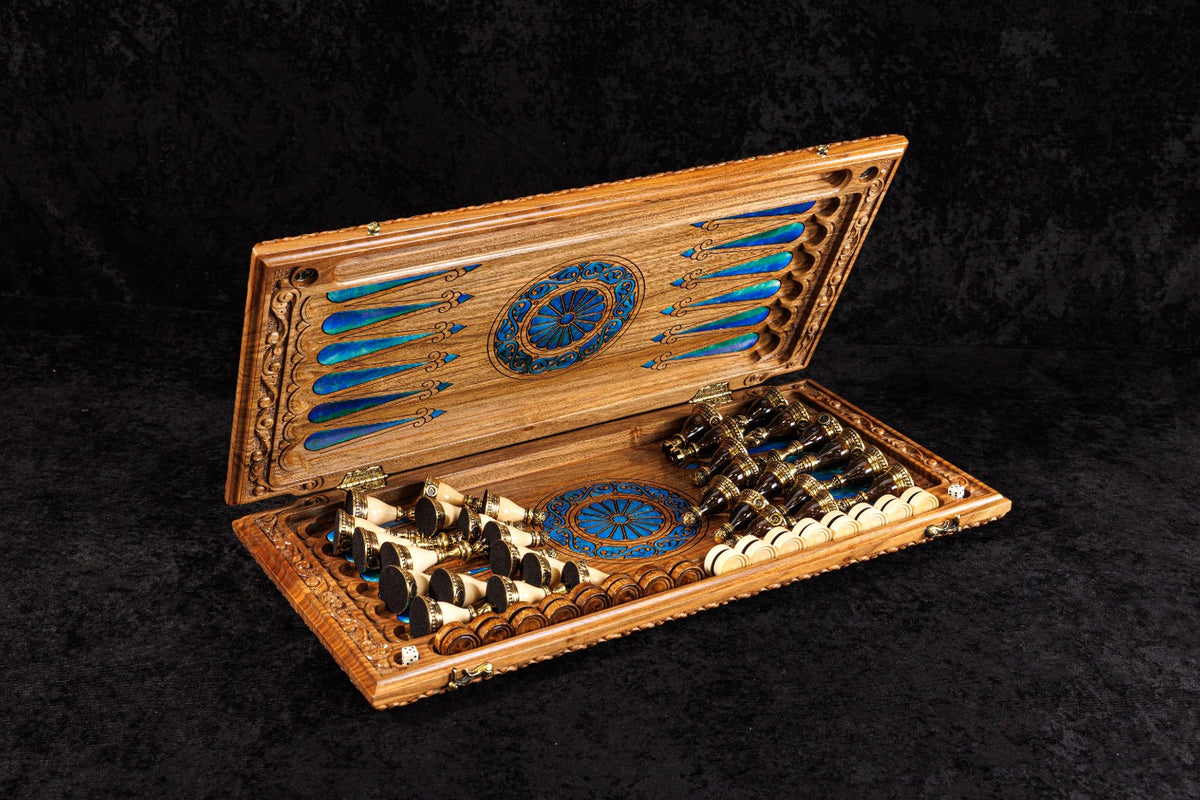 Handmade Walnut Chess and Backgammon Set with Amber Stones, 60 cm - photo 3