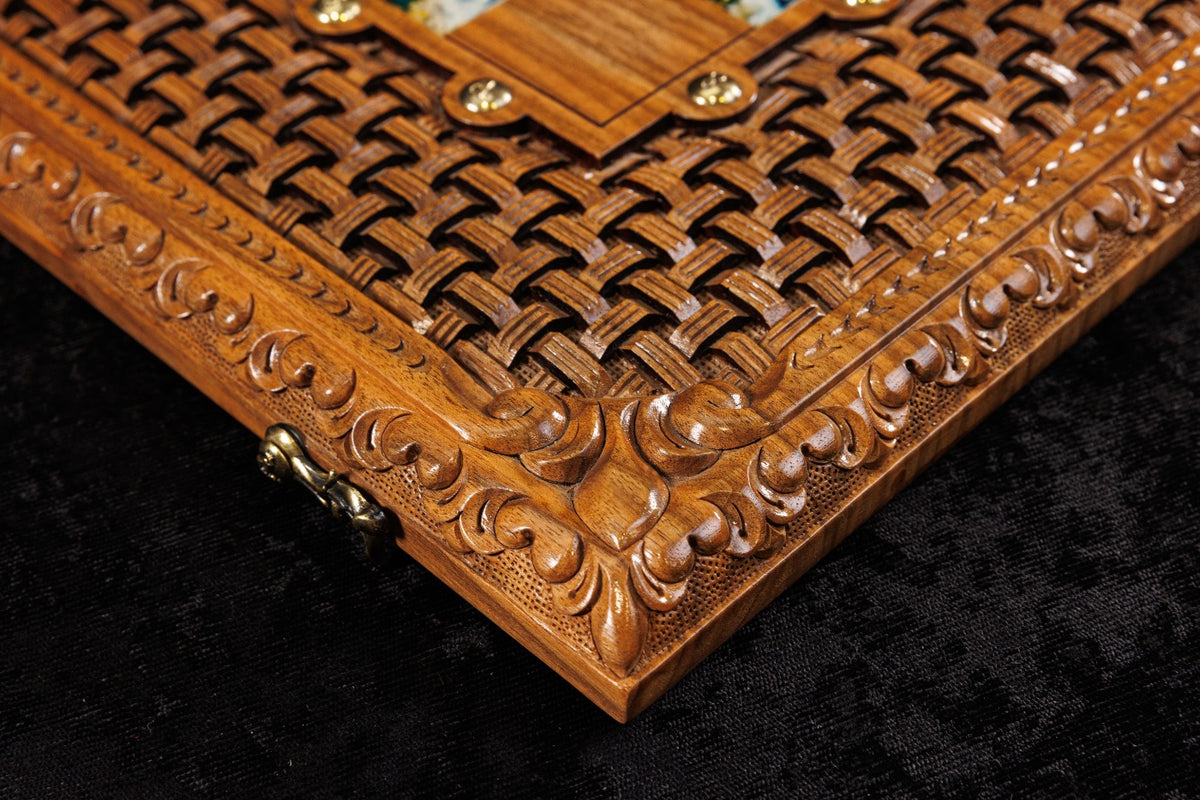 Handmade Walnut Chess and Backgammon Set with Amber Stones, 60 cm - photo 5