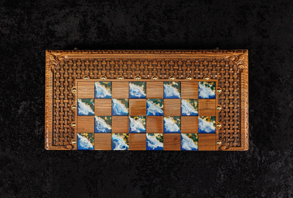 Handmade Walnut Chess and Backgammon Set with Amber Stones, 60 cm - photo 6