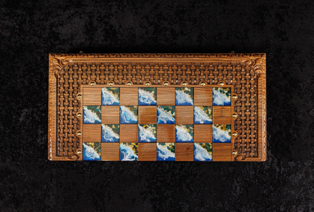 Handmade Walnut Chess and Backgammon Set with Amber Stones, 60 cm - photo 6