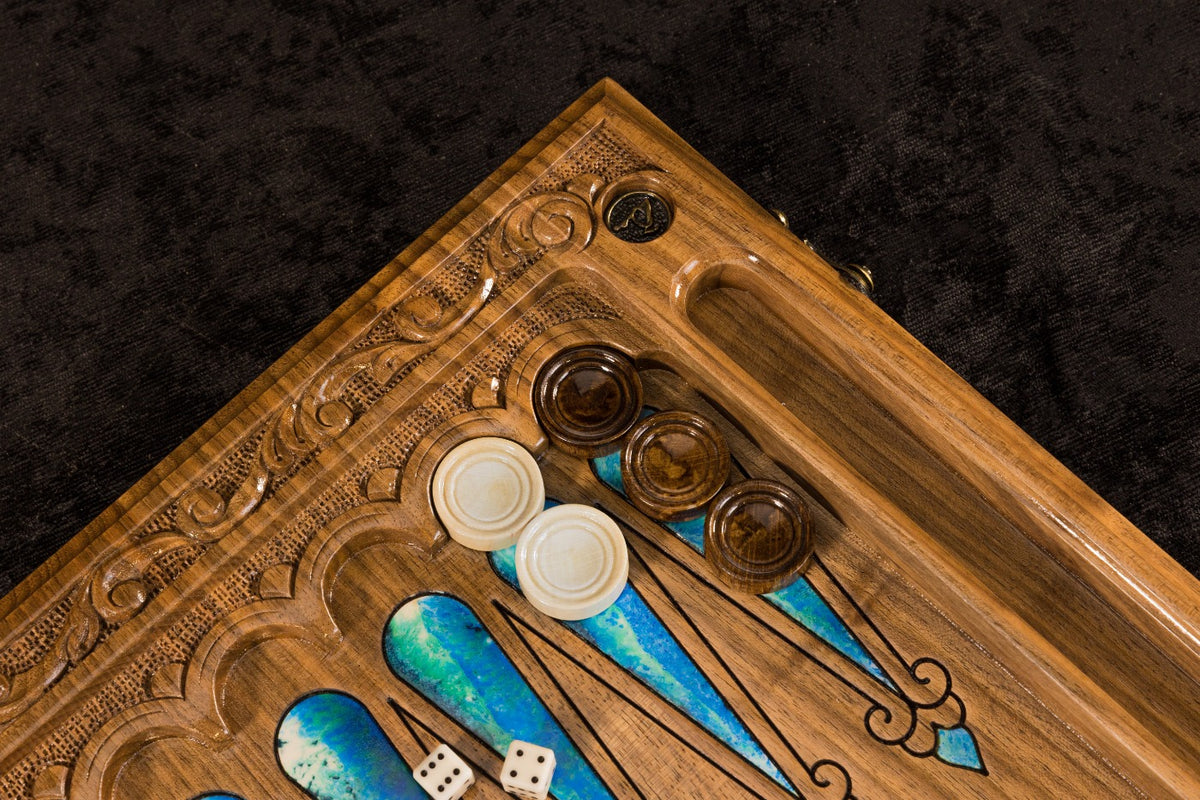 Handmade Walnut Chess and Backgammon Set with Amber Stones, 60 cm - photo 8