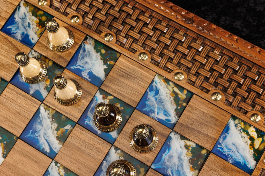 Handmade Walnut Chess and Backgammon Set with Amber Stones, 60 cm - photo 10