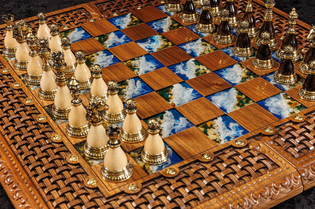 Handmade Walnut Chess and Backgammon Set with Amber Stones, 60 cm - photo 2