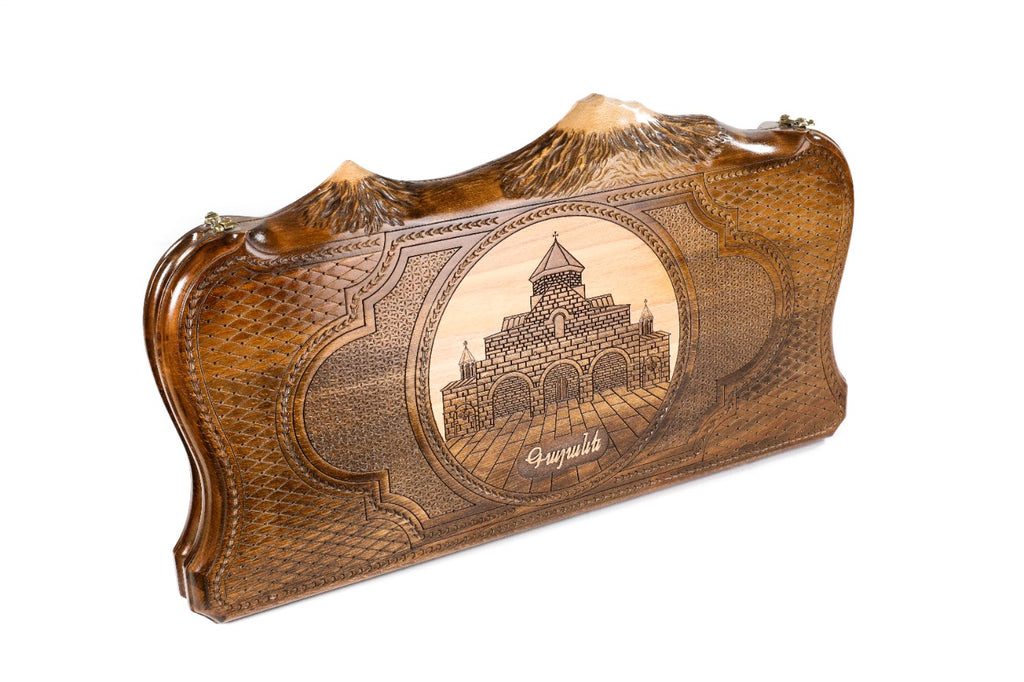 Handmade Wooden Backgammon Set with Church of St. Gayane and Ararat Outline, 60 cm - photo 6