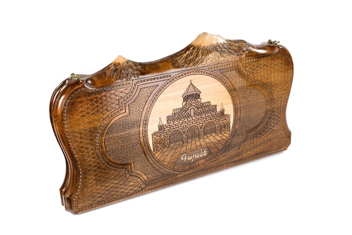 Handmade Wooden Backgammon Set with Church of St. Gayane and Ararat Outline, 60 cm - photo 6