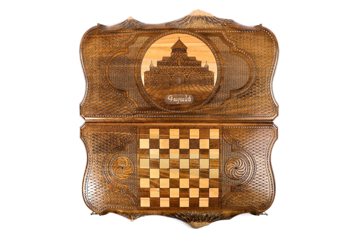 Handmade Wooden Backgammon Set with Church of St. Gayane and Ararat Outline, 60 cm - photo 7