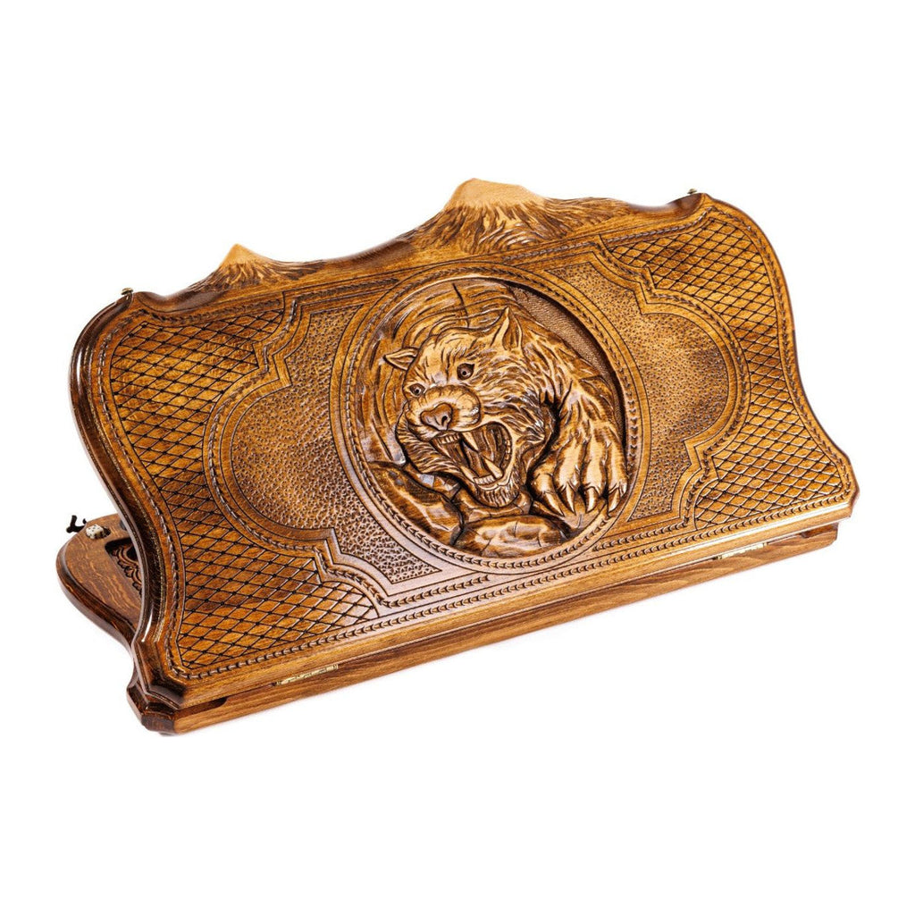 Handmade Wooden Backgammon Set with Tiger and Ararat Outline, 60 cm