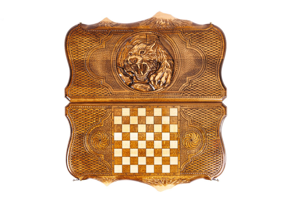 Handmade Wooden Backgammon Set with Tiger and Ararat Outline, 60 cm - photo 11