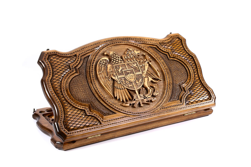 Handmade Wooden Backgammon Set with Armenian Coat of Arms, 60 cm (Model 11730)