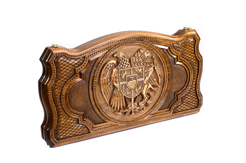 Handmade Wooden Backgammon Set with Armenian Coat of Arms, 60 cm - photo 6