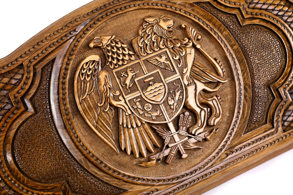 Handmade Wooden Backgammon Set with Armenian Coat of Arms, 60 cm - photo 2
