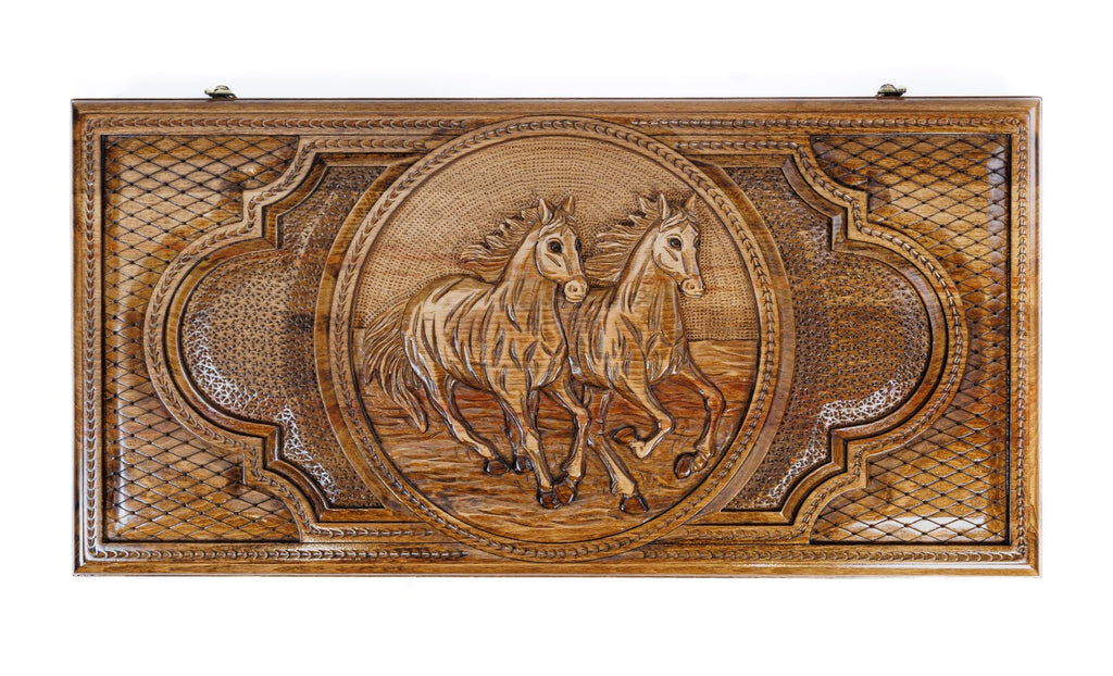 Handmade Wooden Backgammon Set with Horses, 60 cm - photo 6