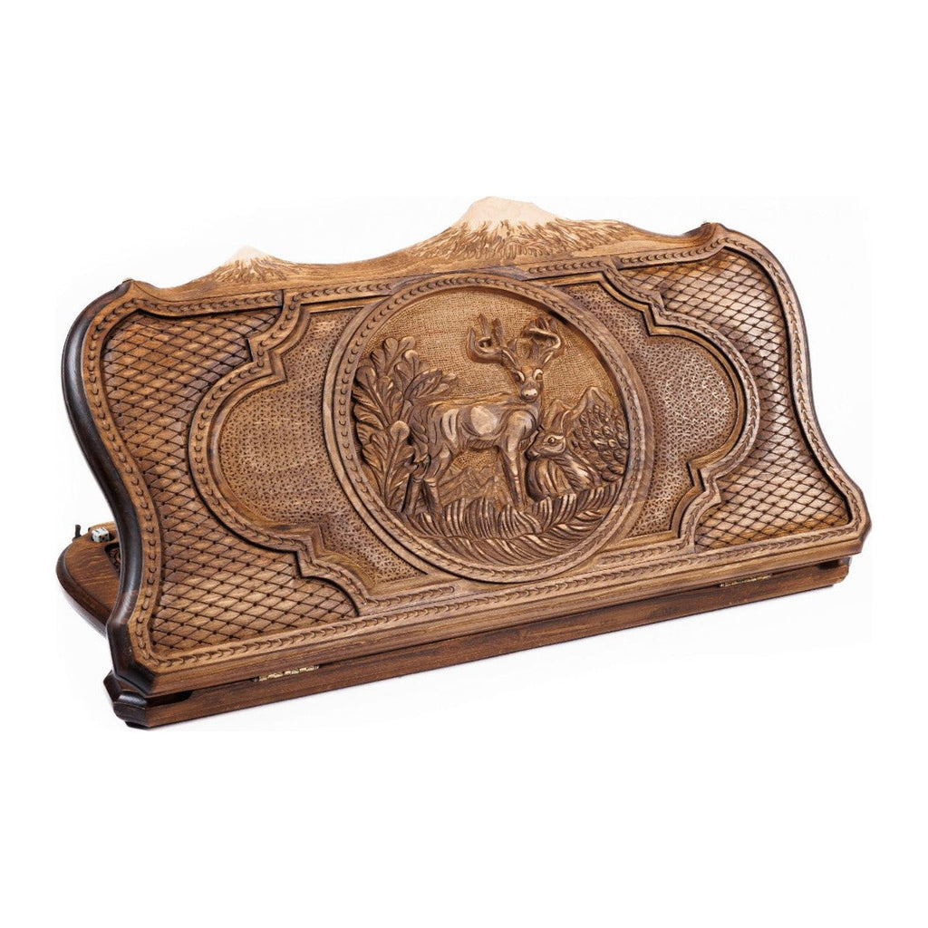 Handmade Wooden Backgammon Set with Deer and Ararat Outline, 60 cm (Model 11175)