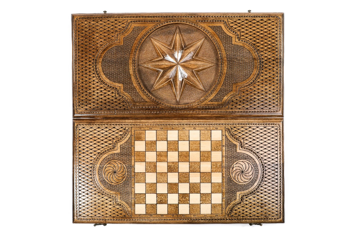 Handmade Wooden Backgammon Set with Octagram, 60 cm - photo 11