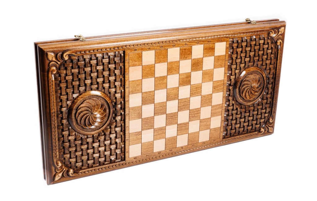 Handmade Wooden Backgammon Set with Eternity Sign and Braid Motifs, 60 cm - photo 4