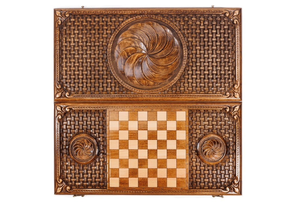 Handmade Wooden Backgammon Set with Eternity Sign and Braid Motifs, 60 cm - photo 11