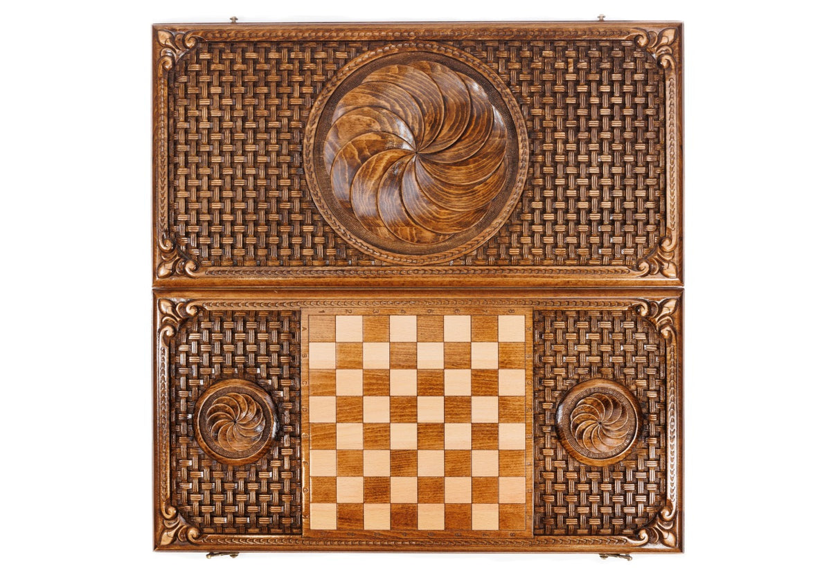 Handmade Wooden Backgammon Set with Eternity Sign and Braid Motifs, 60 cm - photo 11