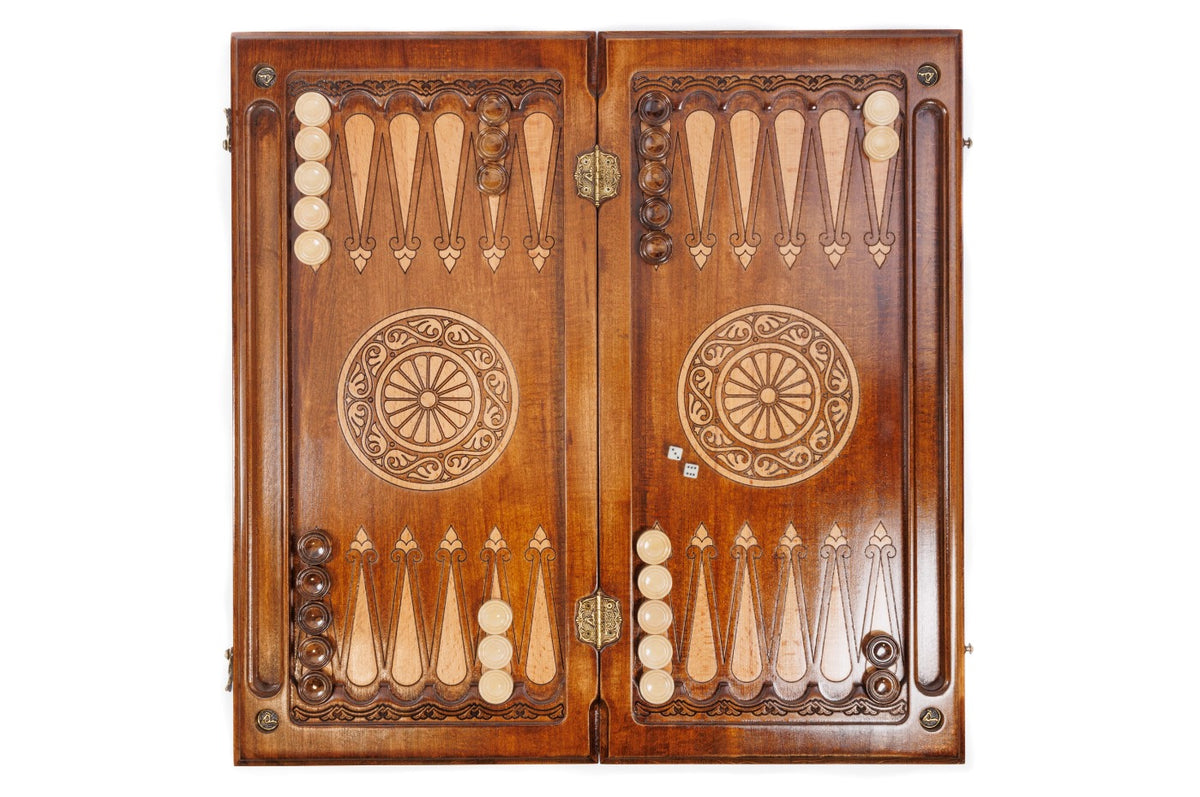 Handmade Wooden Two-Sided Backgammon Set with Armenian and Russian Coats of Arms, 60 cm - photo 9