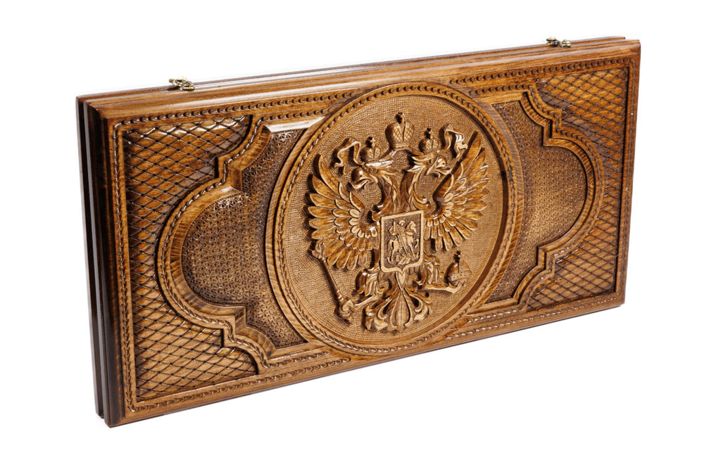Handmade Wooden Two-Sided Backgammon Set with Armenian and Russian Coats of Arms, 60 cm - photo 4