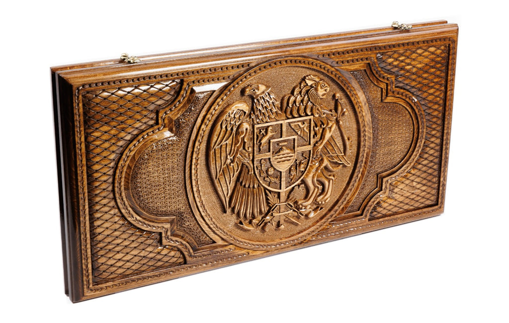 Handmade Wooden Two-Sided Backgammon Set with Armenian and Russian Coats of Arms, 60 cm - photo 10
