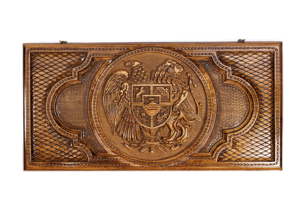 Handmade Wooden Two-Sided Backgammon Set with Armenian and Russian Coats of Arms, 60 cm - photo 6