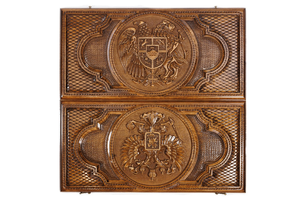 Handmade Wooden Two-Sided Backgammon Set with Armenian and Russian Coats of Arms, 60 cm - photo 2
