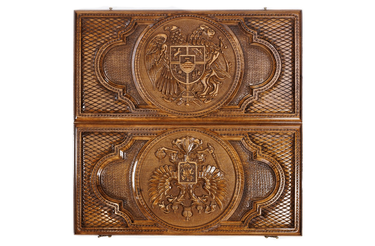 Handmade Wooden Two-Sided Backgammon Set with Armenian and Russian Coats of Arms, 60 cm - photo 2