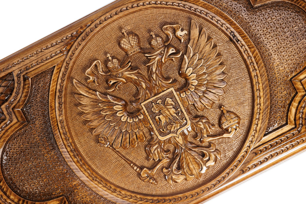 Handmade Wooden Two-Sided Backgammon Set with Armenian and Russian Coats of Arms, 60 cm - photo 8