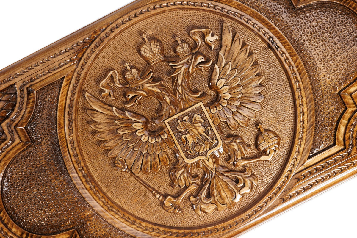Handmade Wooden Two-Sided Backgammon Set with Armenian and Russian Coats of Arms, 60 cm - photo 8