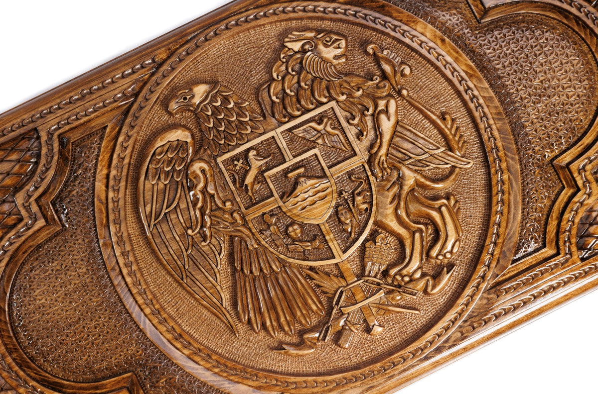 Handmade Wooden Two-Sided Backgammon Set with Armenian and Russian Coats of Arms, 60 cm - photo 7