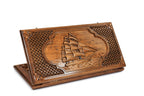 Handmade Wooden Backgammon Set with Sail and Braid Motifs, 60 cm