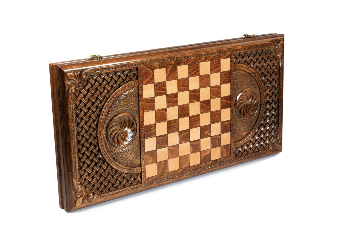 Handmade Wooden Backgammon Set with Sail and Braid Motifs, 60 cm - photo 4