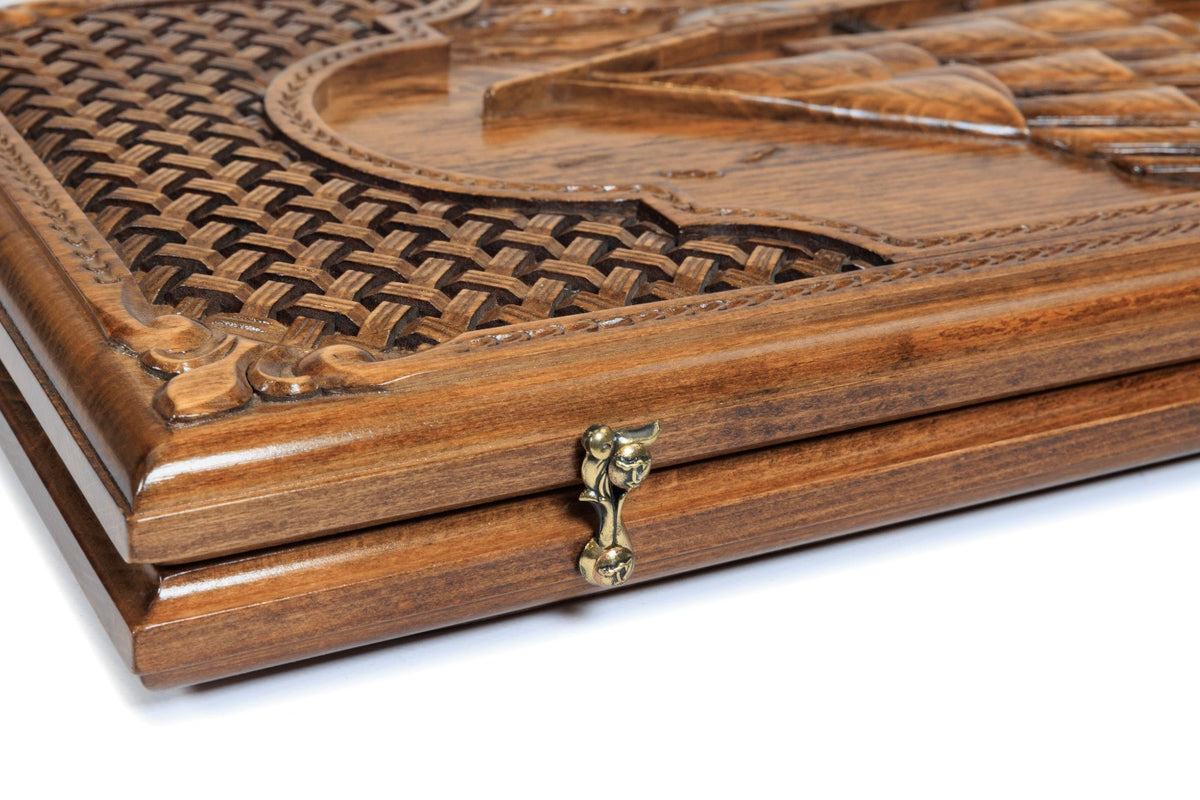 Handmade Wooden Backgammon Set with Sail and Braid Motifs, 60 cm - photo 11