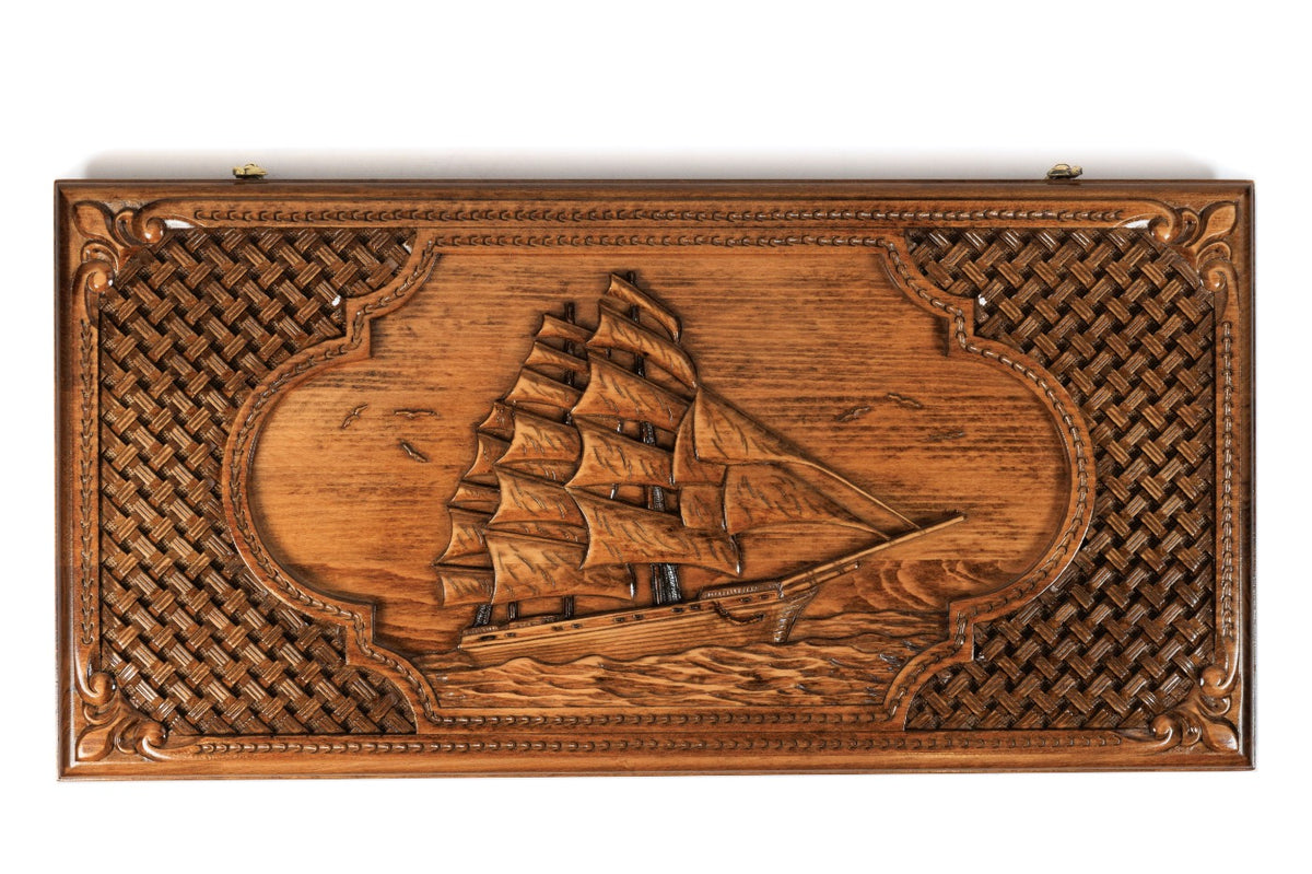 Handmade Wooden Backgammon Set with Sail and Braid Motifs, 60 cm - photo 7