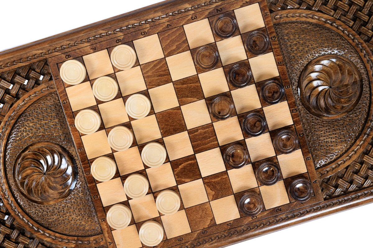 Handmade Wooden Backgammon Set with Sail and Braid Motifs, 60 cm - photo 6