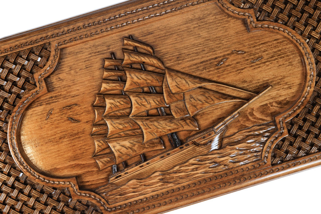 Handmade Wooden Backgammon Set with Sail and Braid Motifs, 60 cm - photo 2