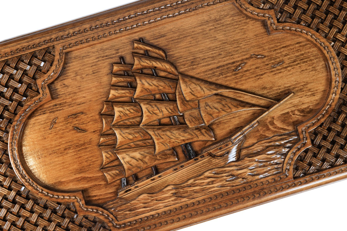 Handmade Wooden Backgammon Set with Sail and Braid Motifs, 60 cm - photo 2