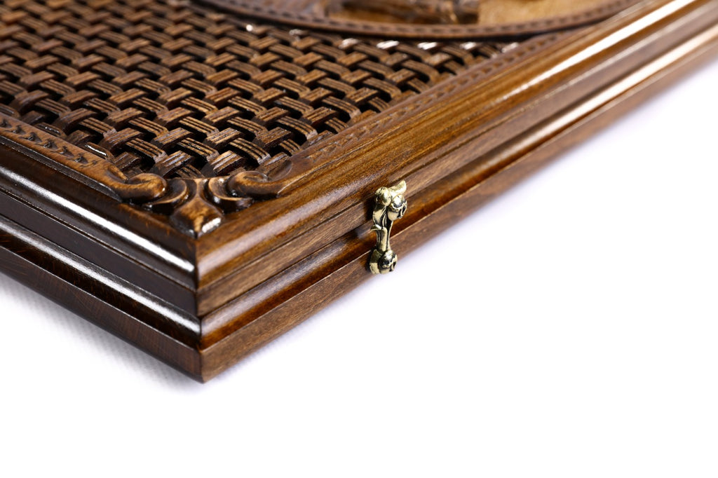 Handmade Wooden Backgammon Set with Horses and Braid Motifs, 60 cm - photo 7