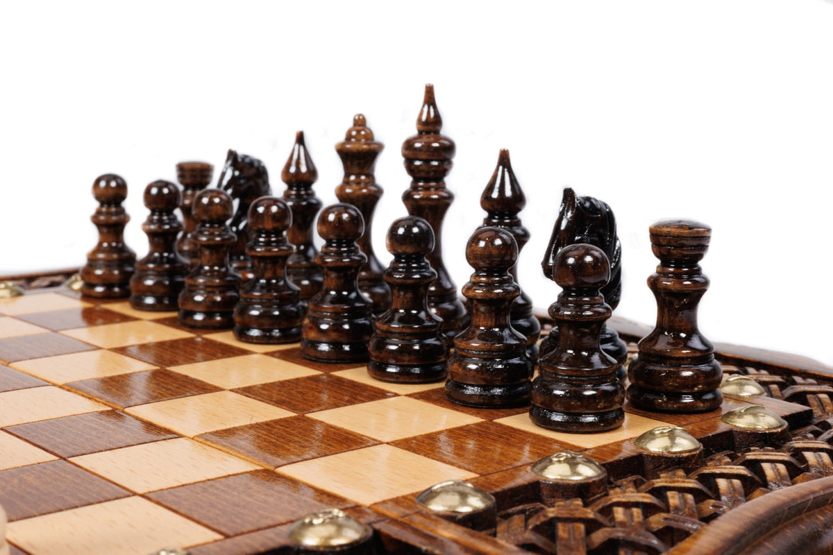 Handmade Walnut Chess and Backgammon Set with Ornamental Braid Pattern and Ararat Outline, 30 cm - photo 7