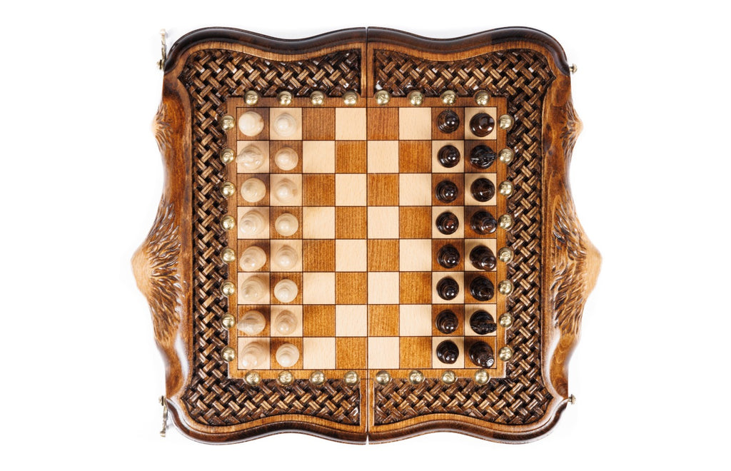 Handmade Walnut Chess and Backgammon Set with Ornamental Braid Pattern and Ararat Outline, 30 cm - photo 9