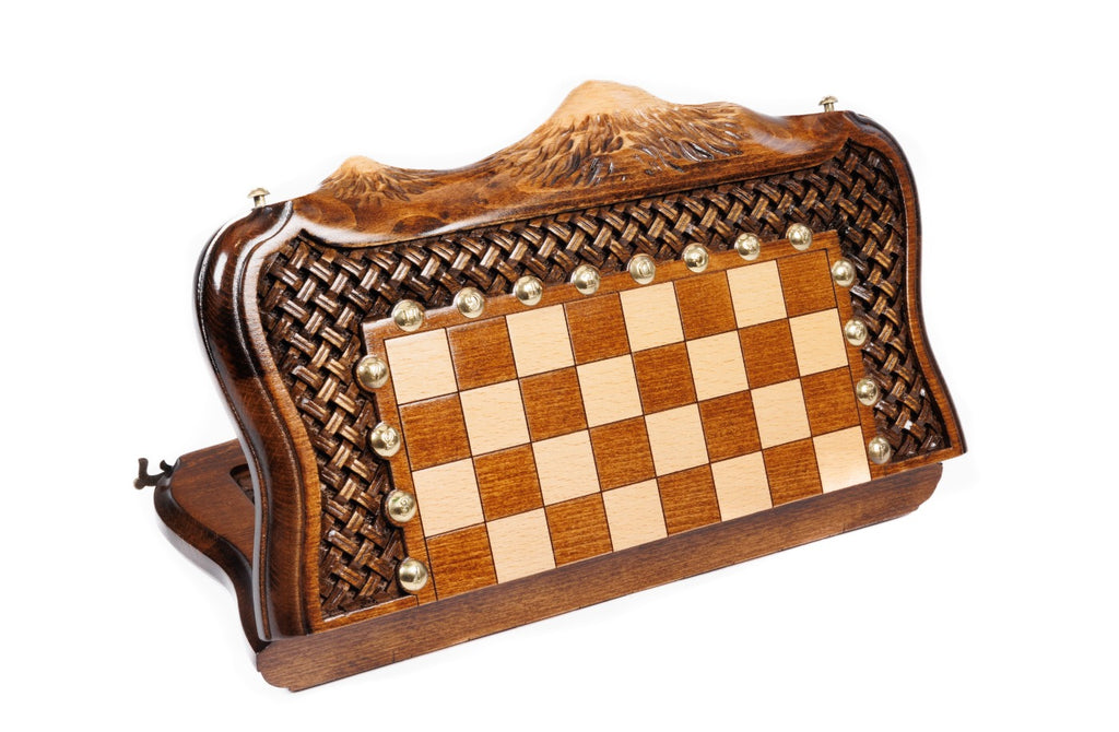 Handmade Walnut Chess and Backgammon Set with Ornamental Braid Pattern and Ararat Outline, 30 cm - photo 4