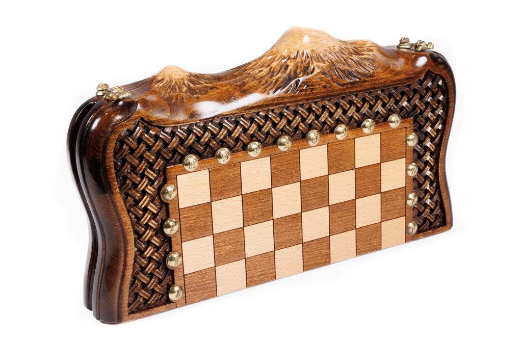 Handmade Walnut Chess and Backgammon Set with Ornamental Braid Pattern and Ararat Outline, 30 cm - photo 10