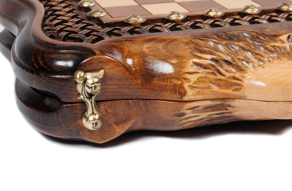 Handmade Walnut Chess and Backgammon Set with Ornamental Braid Pattern and Ararat Outline, 30 cm - photo 11