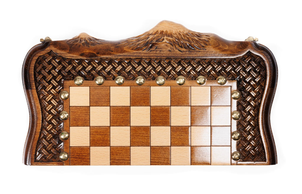 Handmade Walnut Chess and Backgammon Set with Ornamental Braid Pattern and Ararat Outline, 30 cm - photo 12