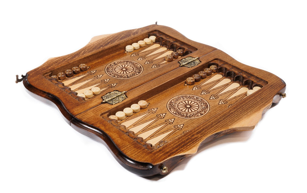 Handmade Walnut Chess and Backgammon Set with Ornamental Braid Pattern and Ararat Outline, 30 cm - photo 3