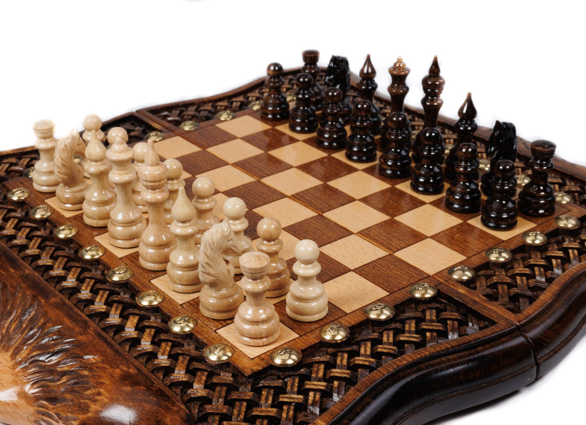 Handmade Walnut Chess and Backgammon Set with Ornamental Braid Pattern and Ararat Outline, 30 cm - photo 2