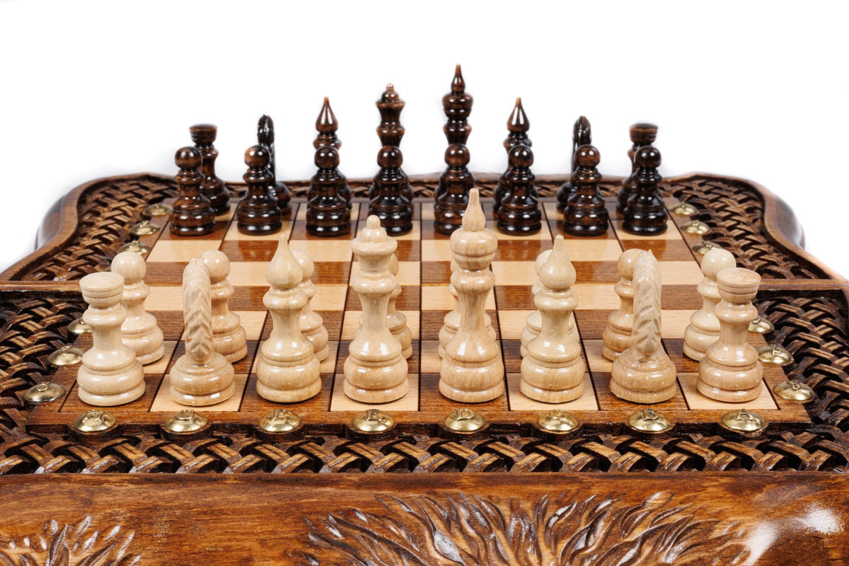 Handmade Walnut Chess and Backgammon Set with Ornamental Braid Pattern and Ararat Outline, 30 cm - photo 5