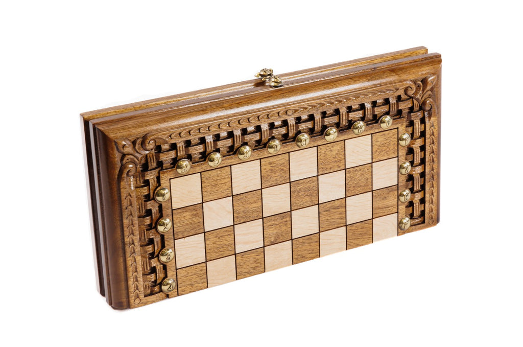 Handmade Walnut Chess and Backgammon Set with Ornamental Braid Pattern, 30 cm - photo 4