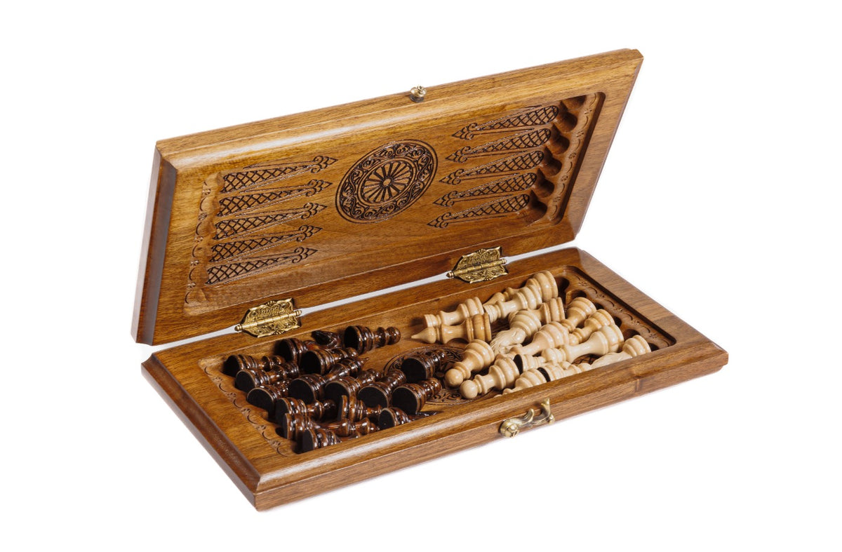 Handmade Walnut Chess and Backgammon Set with Ornamental Braid Pattern, 30 cm - photo 8